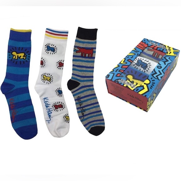 Keith Haring Socks 3 Pack Crew Sock Size 10-13 Box Set - Picture 1 of 7